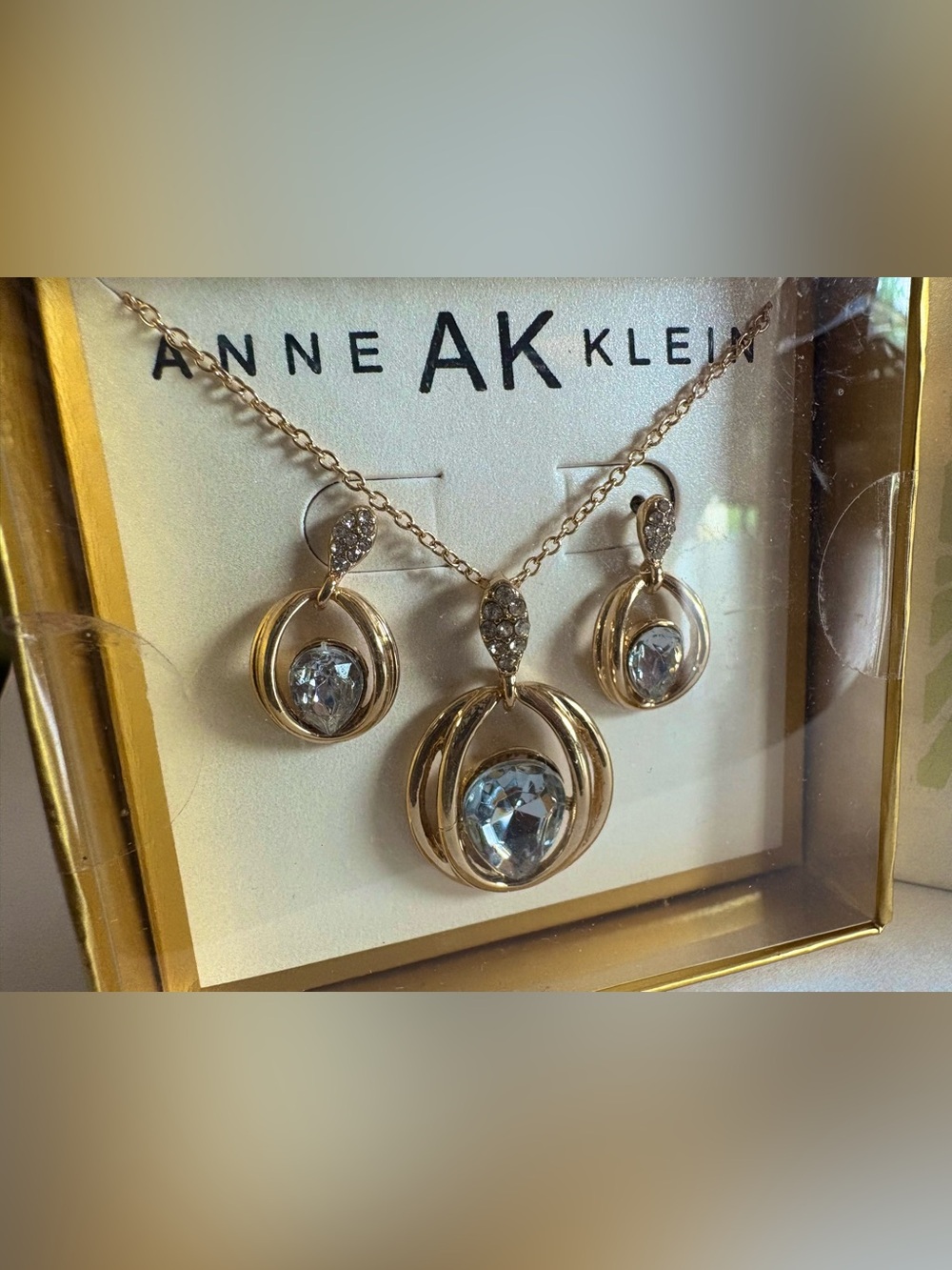 Anne Klein Gold-Tone Crystal Drop Necklace & Earring Set